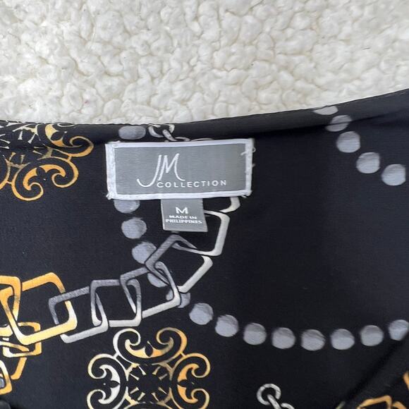 JM Collection Black Gold Chain Print Tunic Medium - Picture 2 of 11